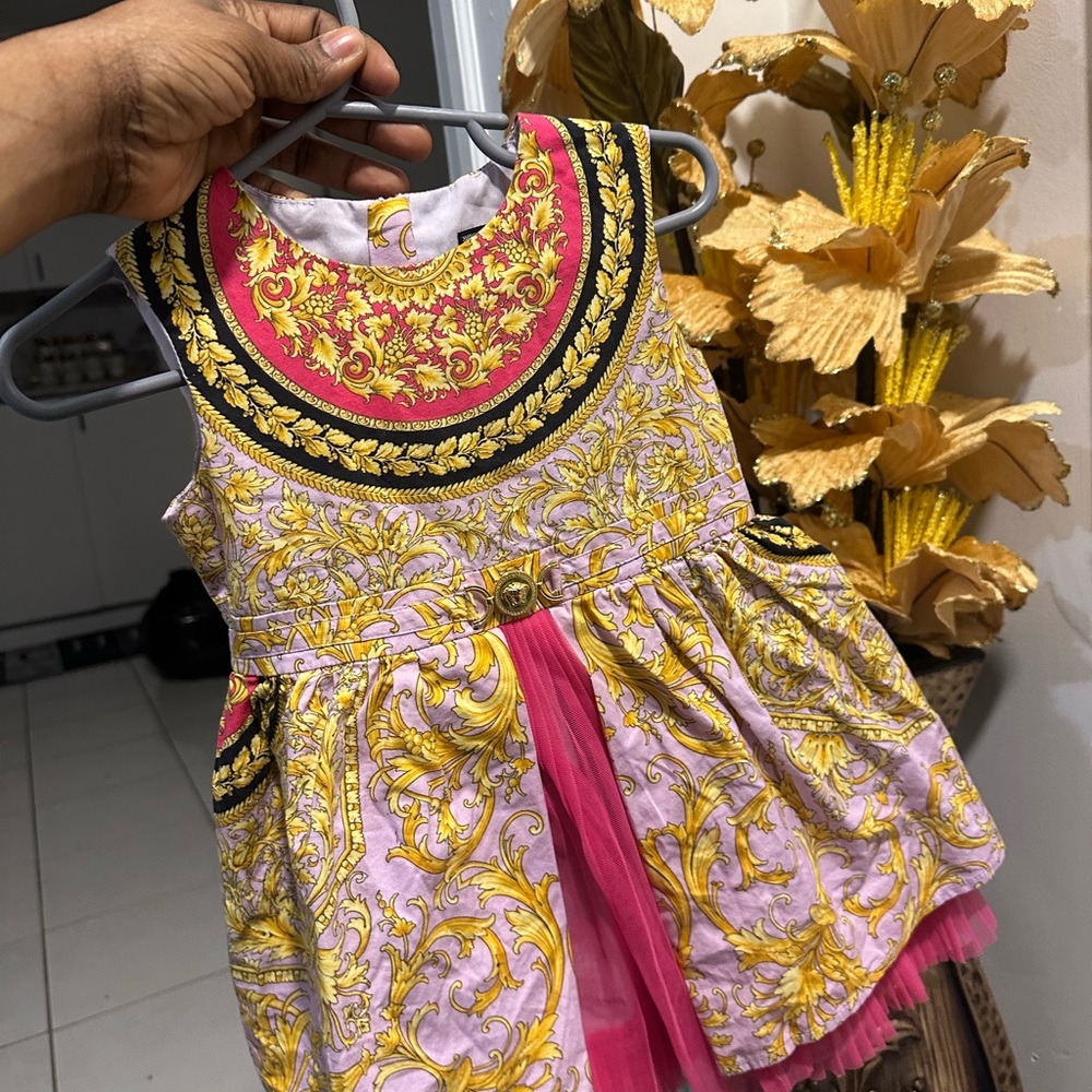 Versace Kids Dress in Pink and Gold